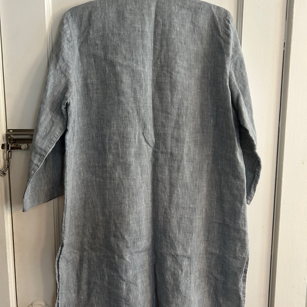 Eileen Fisher Light Gray Button-Up Tunic 100% Organic Linen Women’s Small - Picture 6 of 13